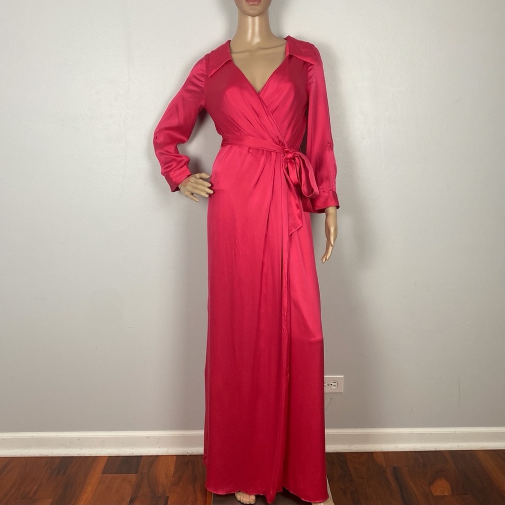 NEW ALICE + OLIVIA PINK SILK WRAP MAXI DRESS - Picture 2 of 12